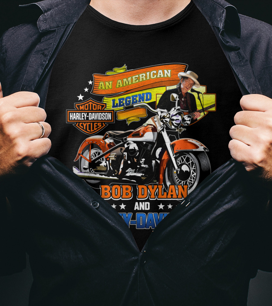 An American Legend Bob Dylan And Harley Davidson Cycles T-Shirt