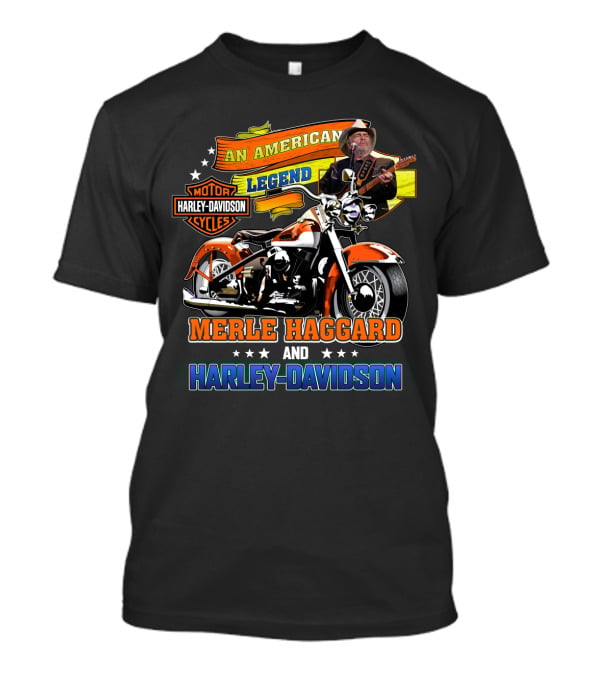An American Legend Merle Haggard And Harley Davidson Motorcycles T-Shirt