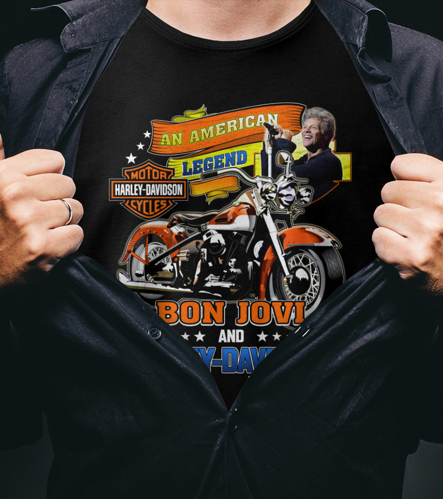 An American Legend Bon Jovi And Harley Davidson Motor Cycles T-Shirt