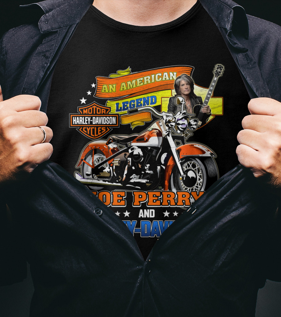 An American Legend Joe Perry And Harley Davidson Motor Cycles T-Shirt