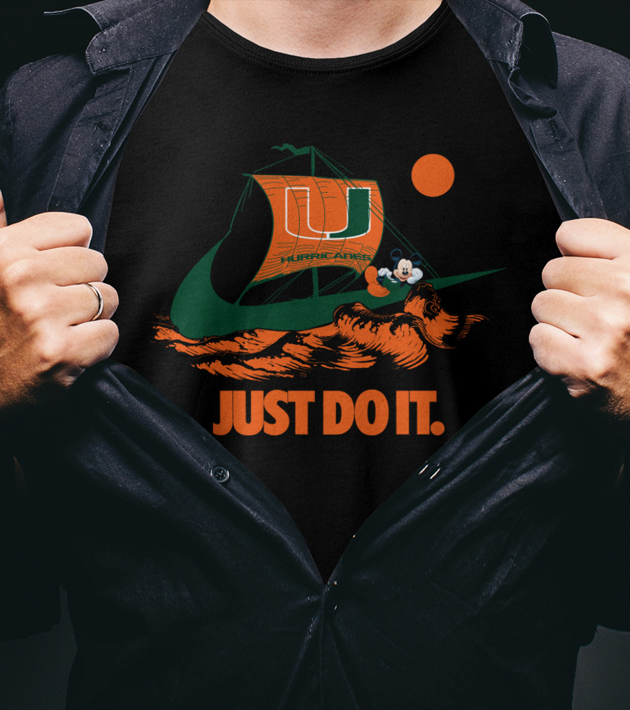 Just Do It Nike Miami Hurricanes U Logo Mickey Sailing T-Shirt