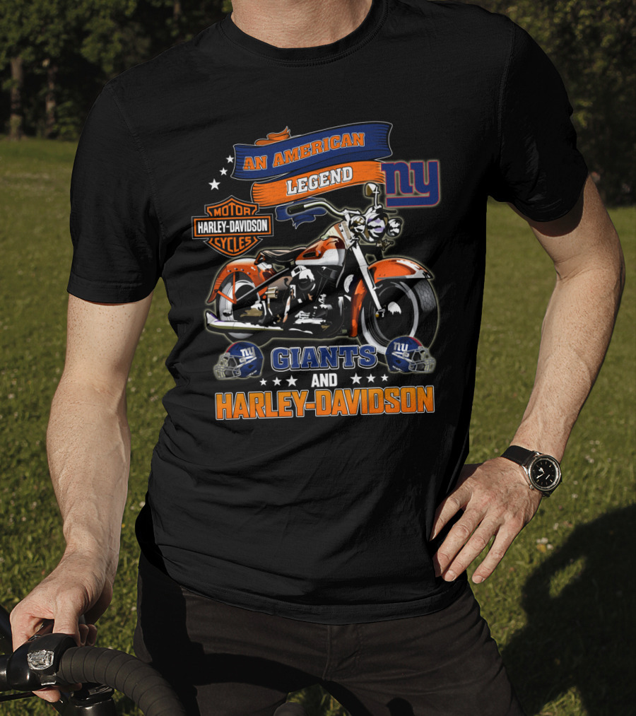 An American Legend New York Giants And Harley Davidson T-Shirt