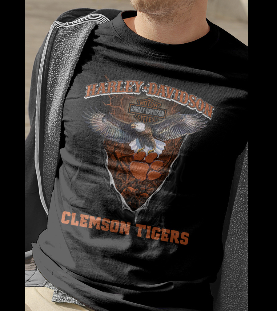 Harley Davidson Clemson Tigers Bald Eagle Paw T-Shirt