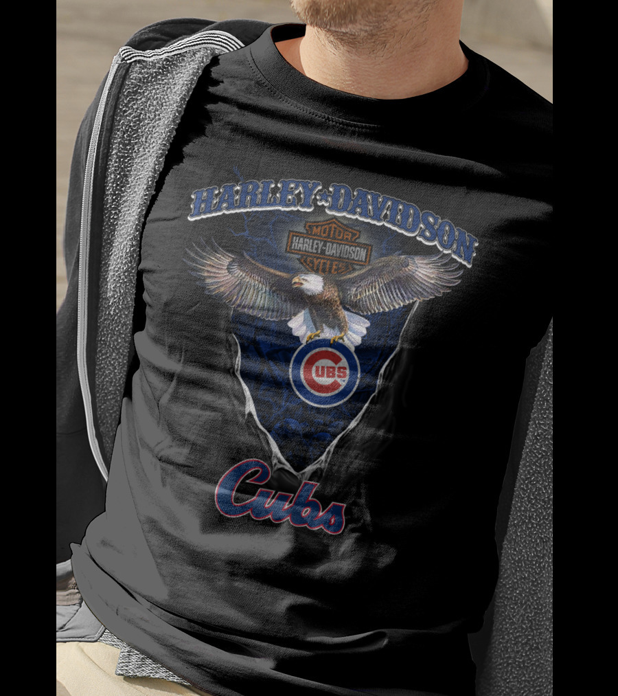 Harley Davidson Motor Cycles Chicago Cubs Eagle T-Shirt