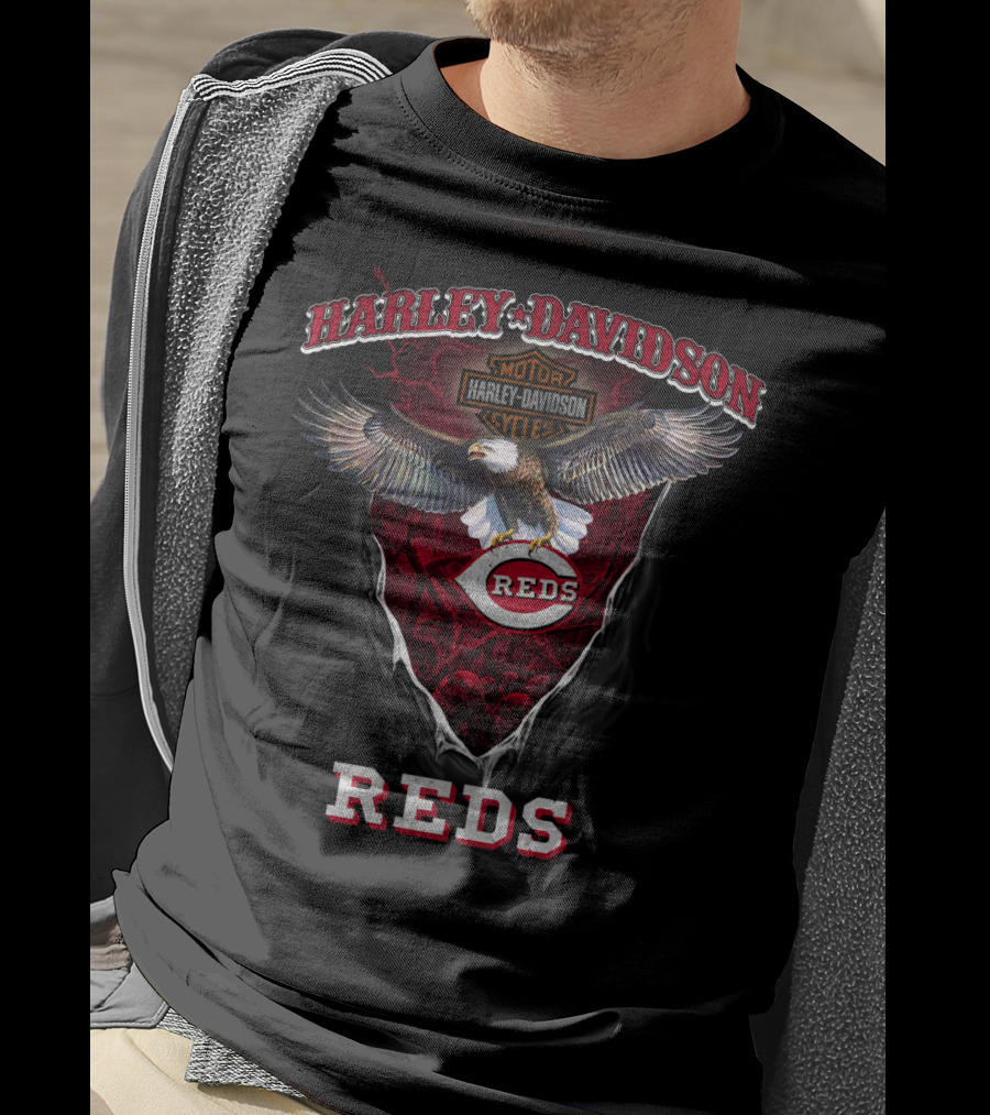 Harley Davidson Motorcycle Cincinnati Reds Eagle Logo Reds T-Shirt