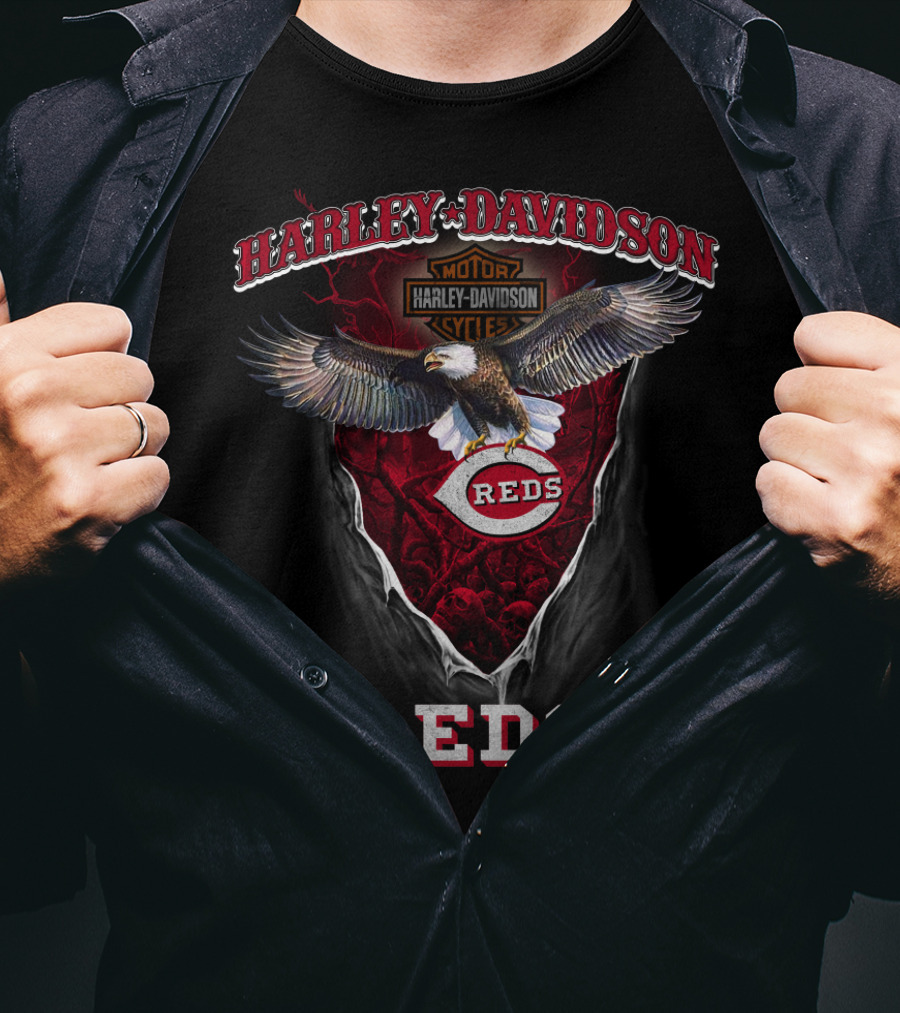 Harley Davidson Motorcycle Cincinnati Reds Eagle Logo Reds T-Shirt