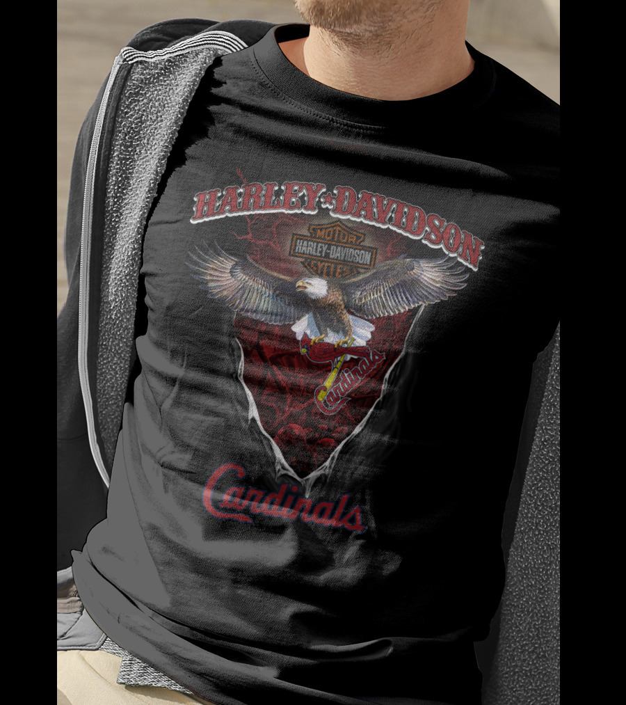 Harley Davidson St Louis Cardinals Motor Cycle Eagle T-Shirt