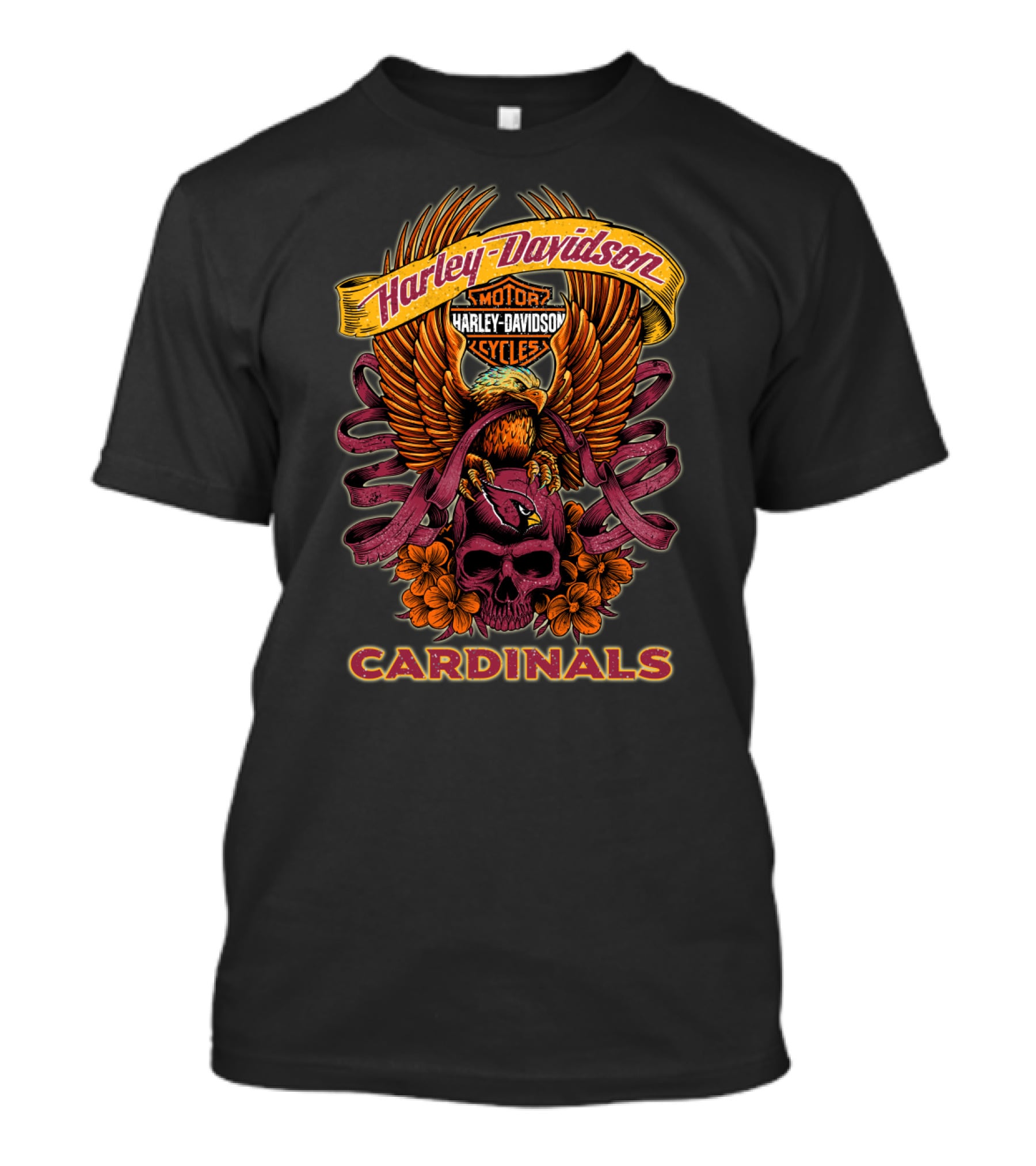 Harley Davidson Cardinals Motor Cycles Eagle Skull Flowers T-Shirt