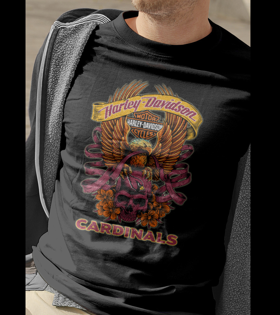 Harley Davidson Cardinals Motor Cycles Eagle Skull Flowers T-Shirt