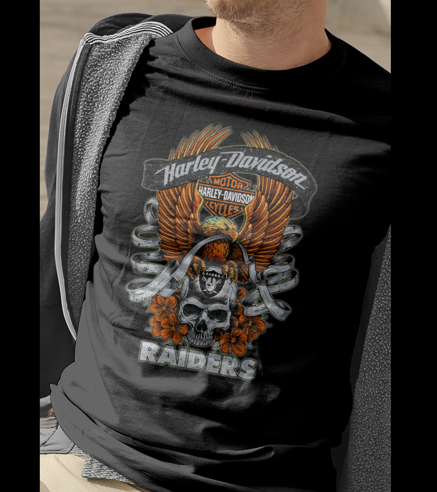 Harley Davidson Motor Cycles Raiders Skull Eagle Nfl-H5-Oakland Raiders T-Shirt