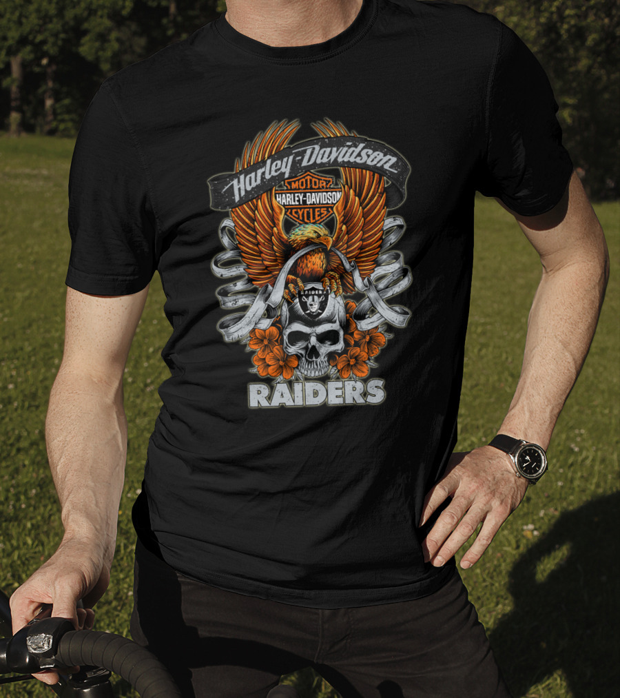 Harley Davidson Motor Cycles Raiders Skull Eagle Nfl-H5-Oakland Raiders T-Shirt
