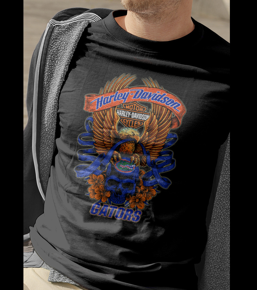 Harley Davidson Gators Florida Motorcycles Eagle Skull T-Shirt