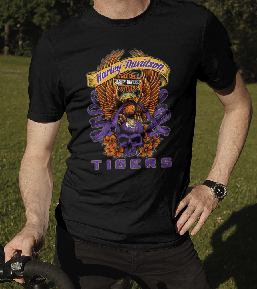 Harley Davidson Motor Cycles Lsu Tigers T-Shirt
