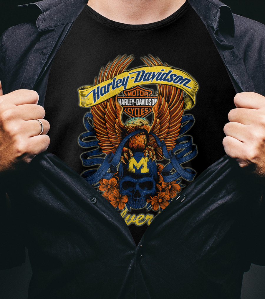 Wolverines Harley Davidson Michigan Motorcycles Eagle Skull T-Shirt
