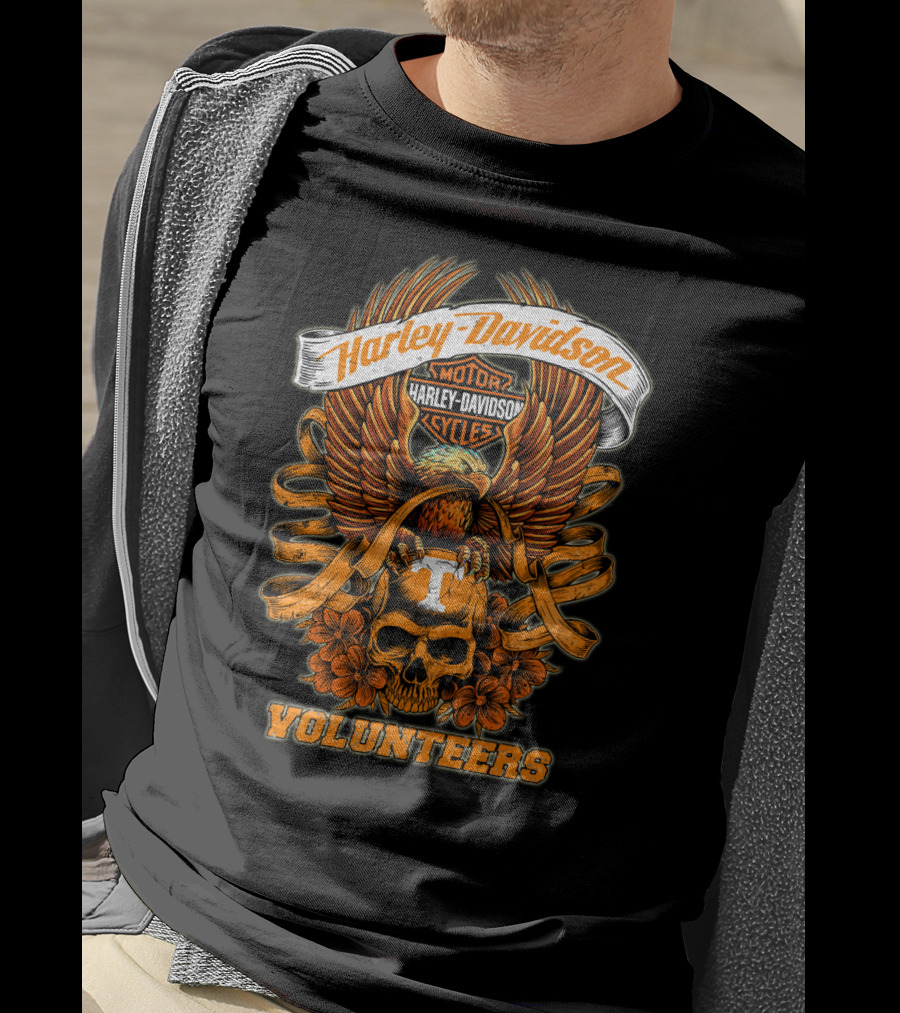 Harley Davidson Tennessee Volunteers Skull And Eagle T-Shirt