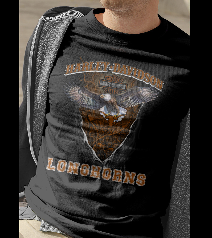 Harley Davidson Motorcycles Longhorns Eagle Motif T-Shirt