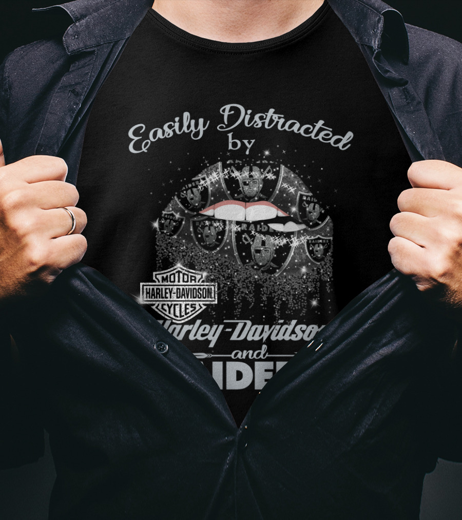 Easily Distracted By Harley Davidson And Raiders T-Shirt