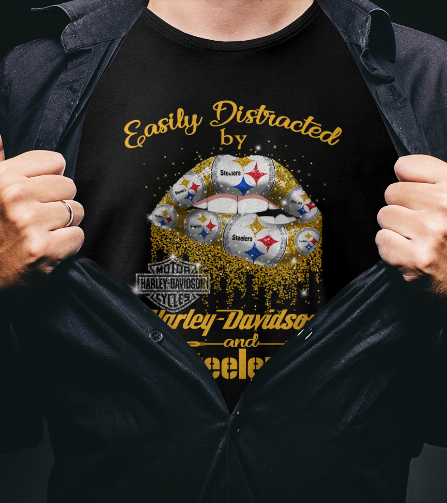 Easily Distracted By Harley Davidson And Steelers T-Shirt