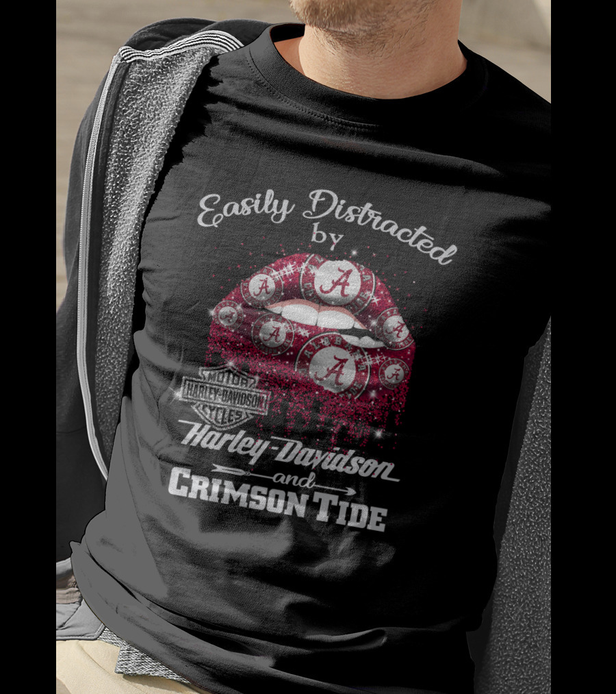 Easily Distracted By Harley Davidson And Crimson Tide T-Shirt