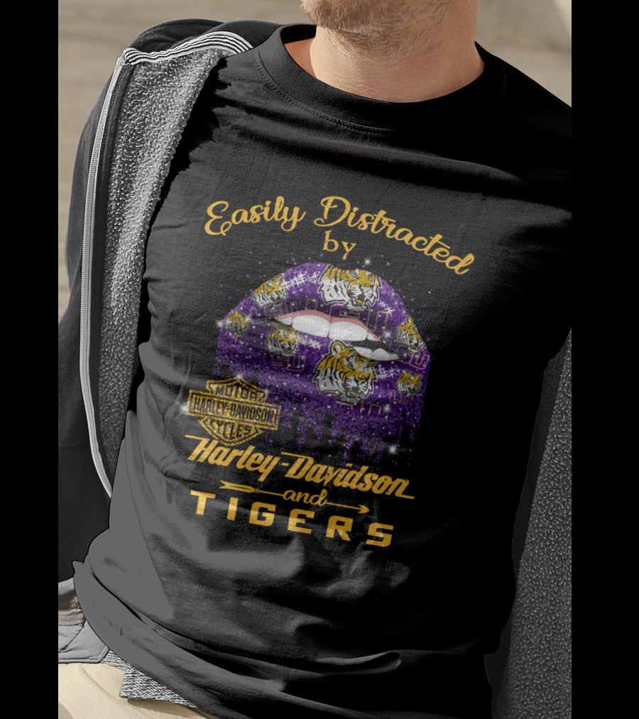 Easily Distracted By Harley Davidson And Lsu Tigers T-Shirt