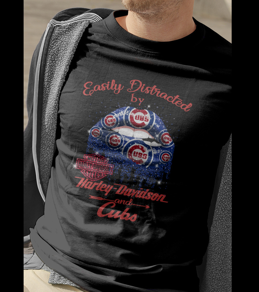 Easily Distracted By Harley Davidson And Cubs T-Shirt