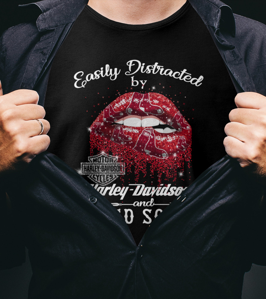 Easily Distracted By Harley Davidson And Red Sox T-Shirt
