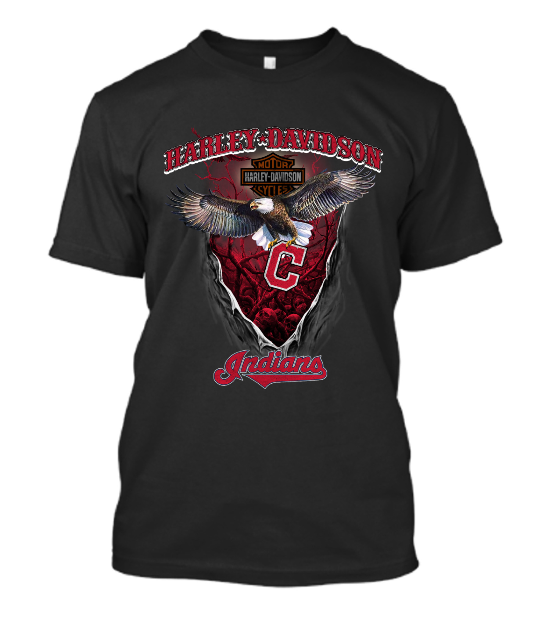 Harley Davidson Motor Cycle Cleveland Indians Eagle T-Shirt
