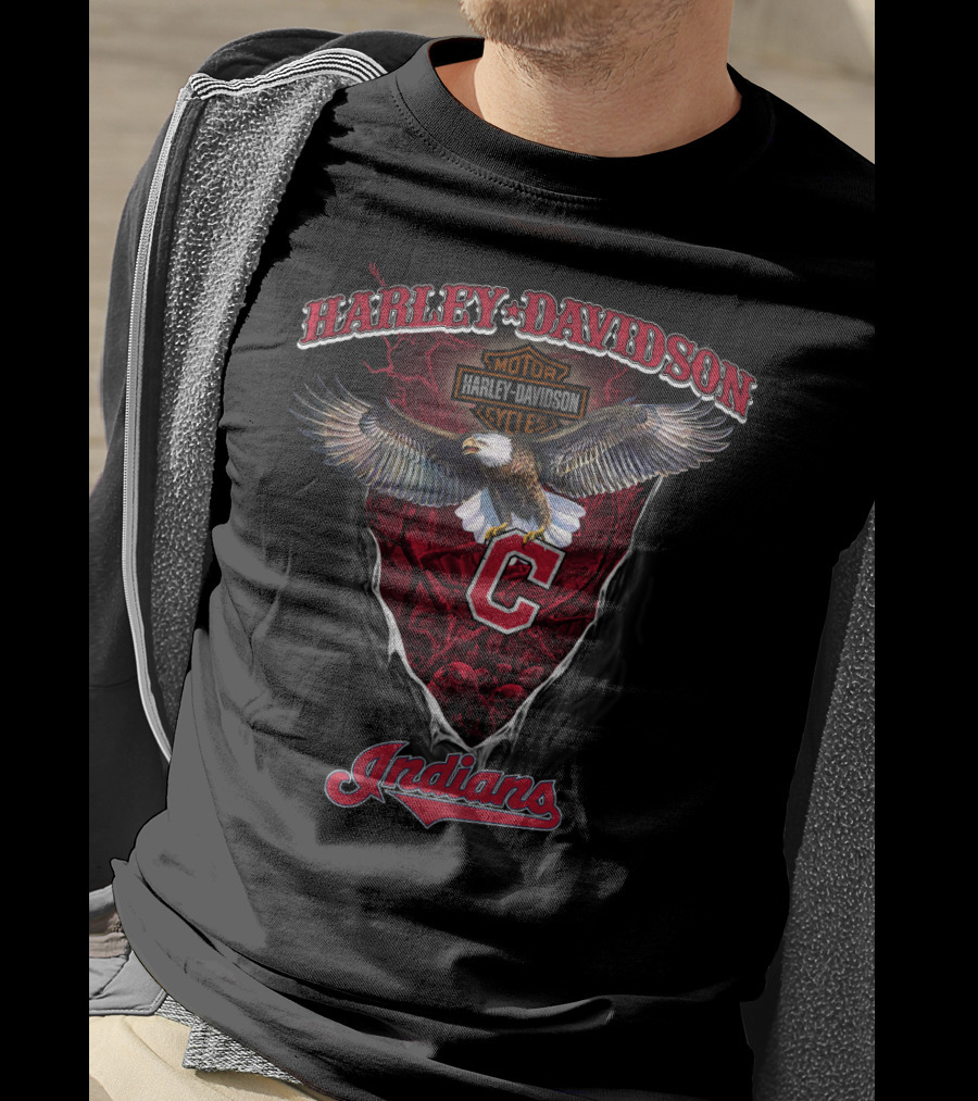 Harley Davidson Motor Cycle Cleveland Indians Eagle T-Shirt
