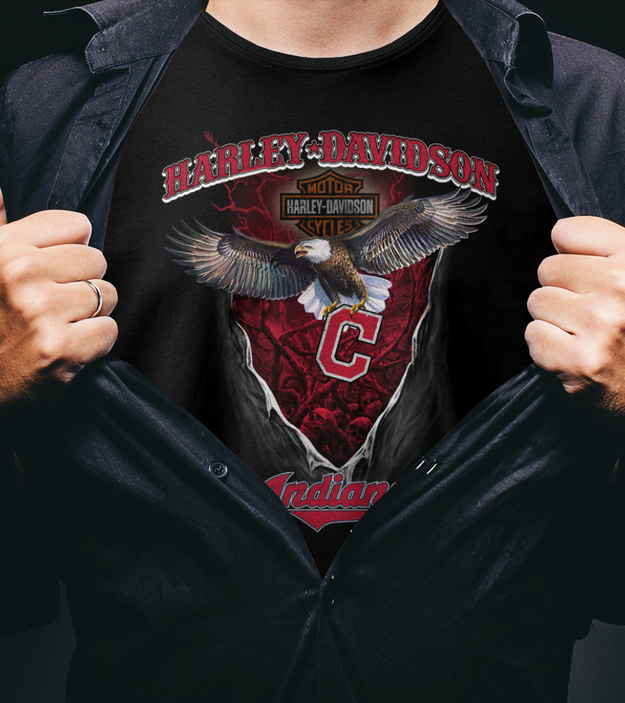 Harley Davidson Motor Cycle Cleveland Indians Eagle T-Shirt