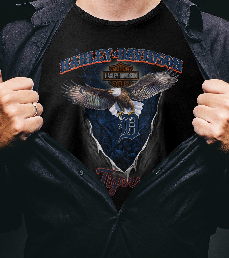 Harley Davidson Motor Cycles Detroit Tigers Eagle T-Shirt