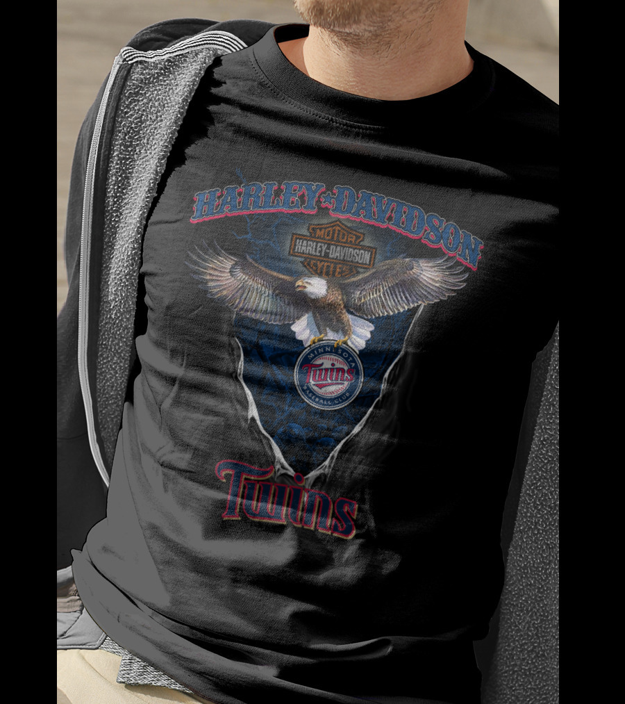 Harley Davidson Minnesota Twins Mlb Eagle Motorcycles T-Shirt