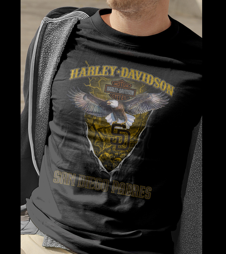 Harley Davidson San Diego Padres Bald Eagle Motor Cycles T-Shirt