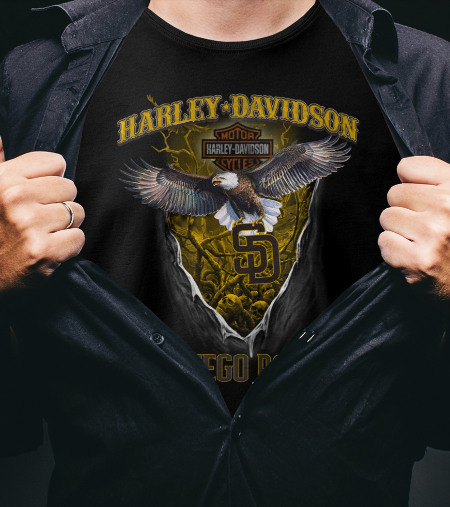 Harley Davidson San Diego Padres Bald Eagle Motor Cycles T-Shirt