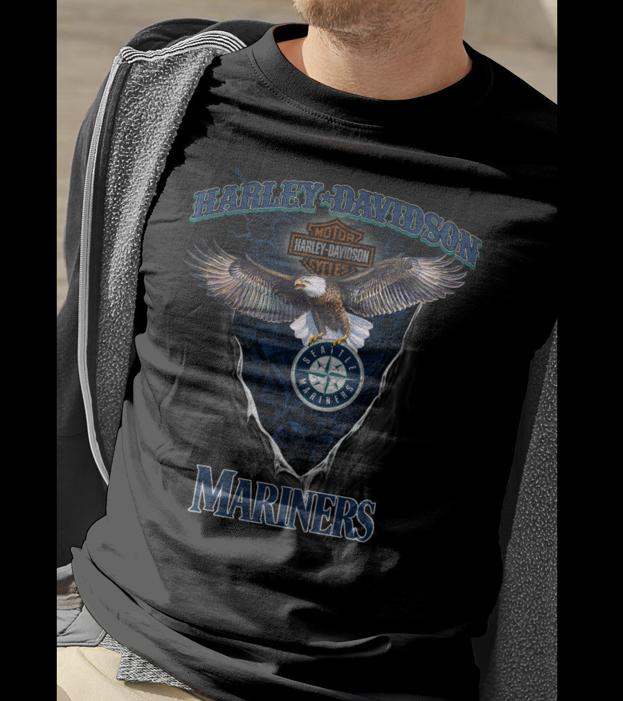 Harley Davidson Seattle Mariners Eagle Logo Collaboration T-Shirt
