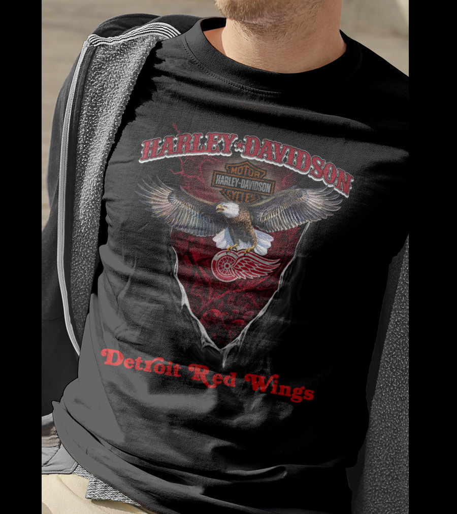 Harley Davidson Eagle Motor Detroit Red Wings T-Shirt