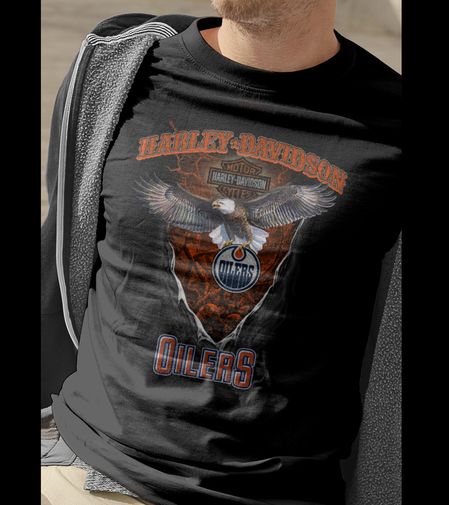 Harley Davidson Motor Cycle Oilers Nhl Edmonton T-Shirt