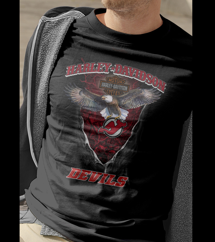 Harley Davidson Motorcycle New Jersey Devils Eagle T-Shirt