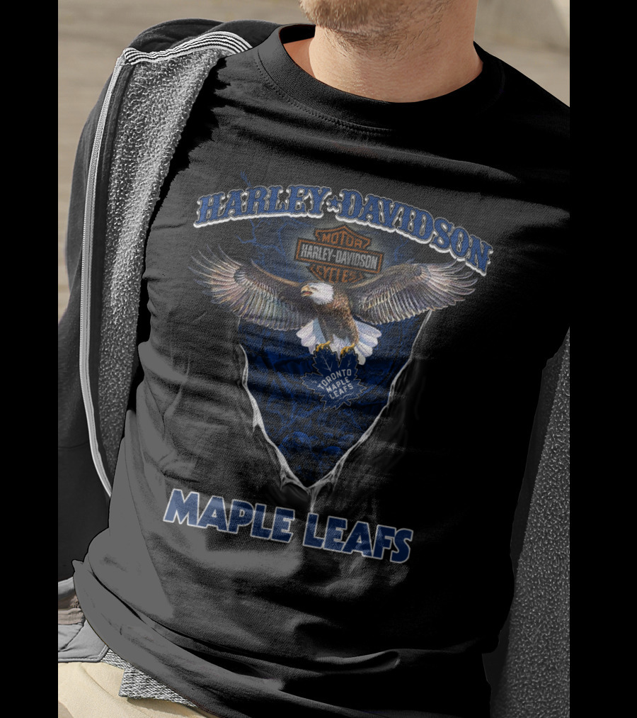 Harley Davidson Toronto Maple Leafs Motorcycle Cycle Eagle T-Shirt