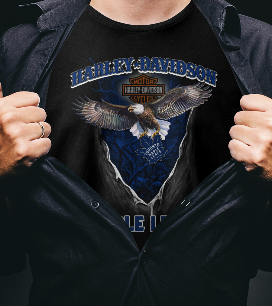 Harley Davidson Toronto Maple Leafs Motorcycle Cycle Eagle T-Shirt