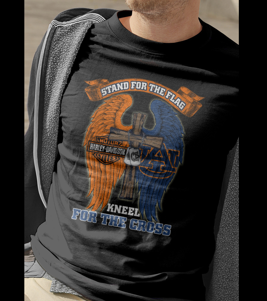 Stand For The Flag Kneel For The Cross Harley Davidson Auburn Tigers T-Shirt