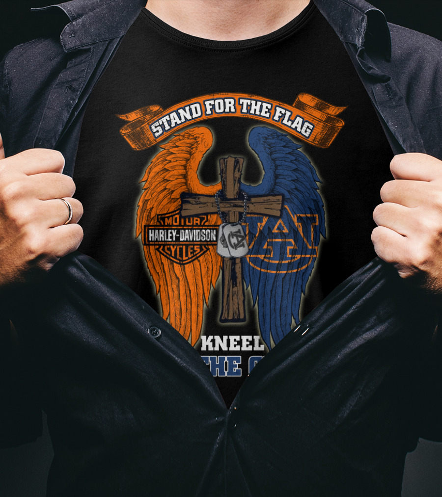 Stand For The Flag Kneel For The Cross Harley Davidson Auburn Tigers T-Shirt