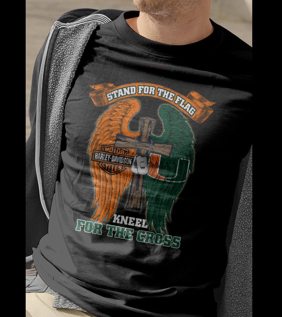 Stand For The Flag Kneel For The Cross Harley Davidson Miami Hurricanes T-Shirt