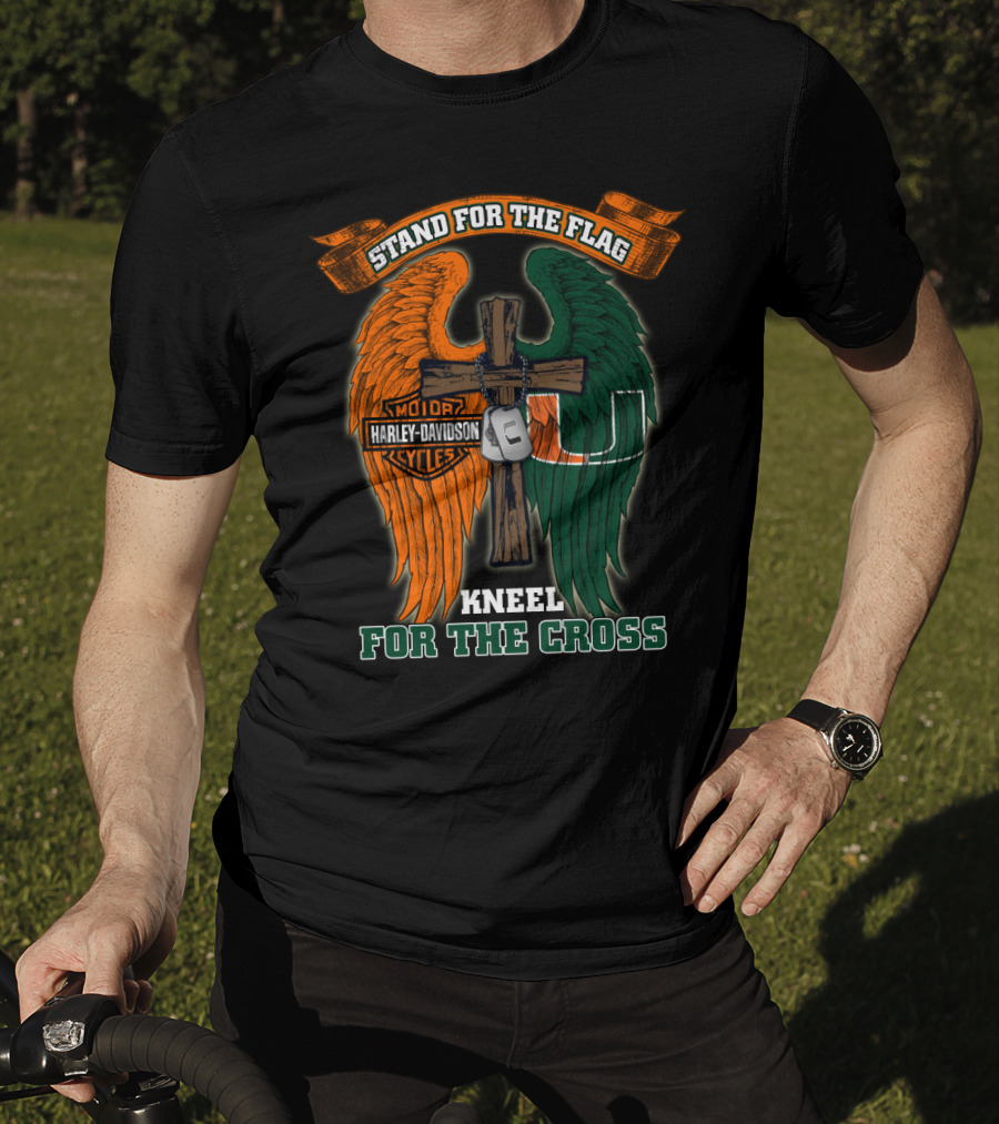 Stand For The Flag Kneel For The Cross Harley Davidson Miami Hurricanes T-Shirt