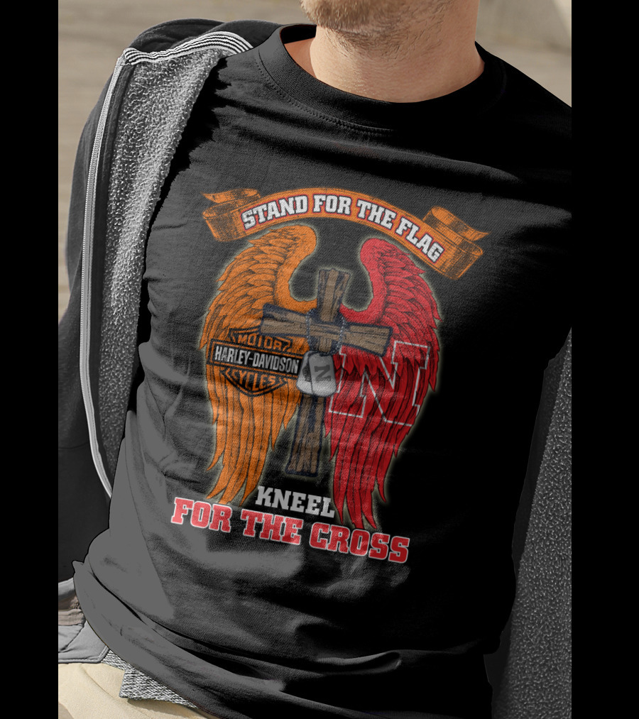 Stand For The Flag Kneel For The Cross Harley Davidson Nebraska Cornhuskers T-Shirt