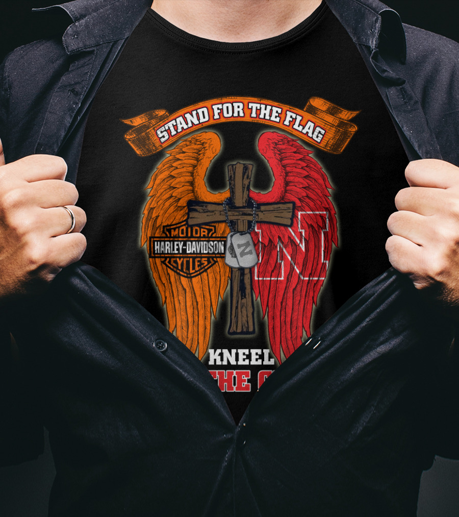 Stand For The Flag Kneel For The Cross Harley Davidson Nebraska Cornhuskers T-Shirt