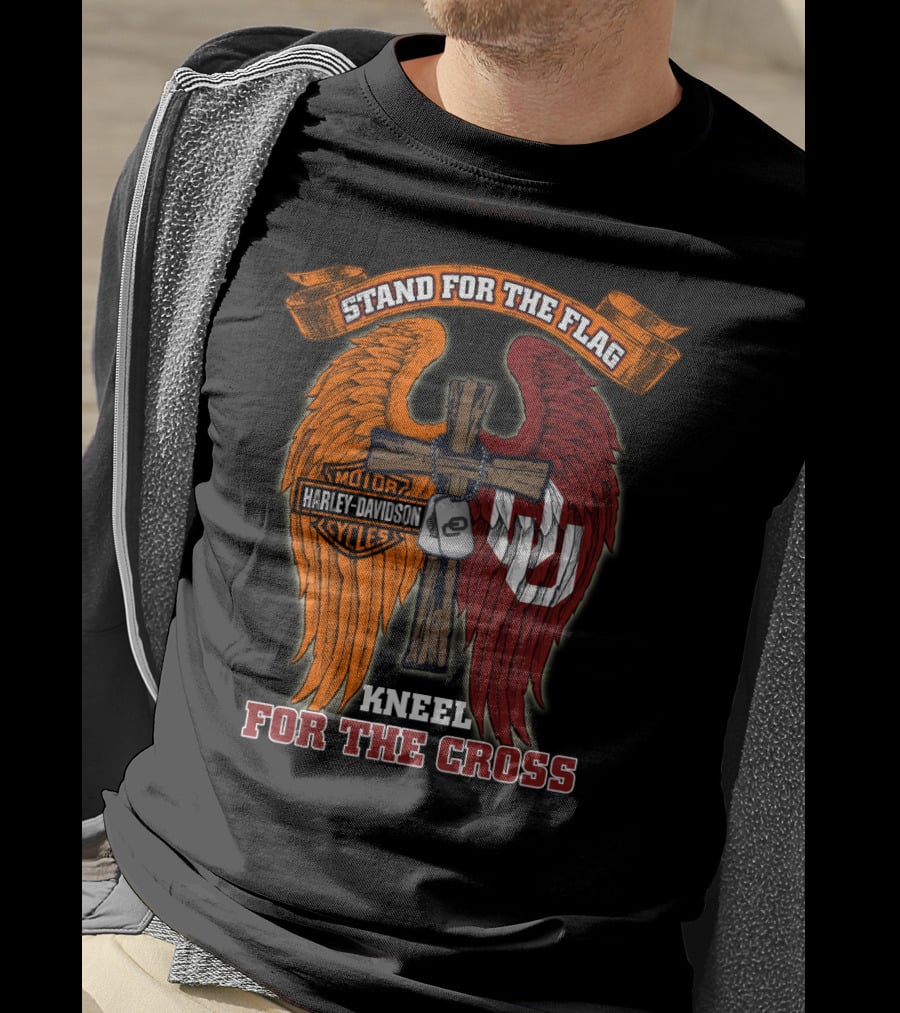Stand For The Flag Kneel For The Cross Harley Davidson Oklahoma Sooners T-Shirt