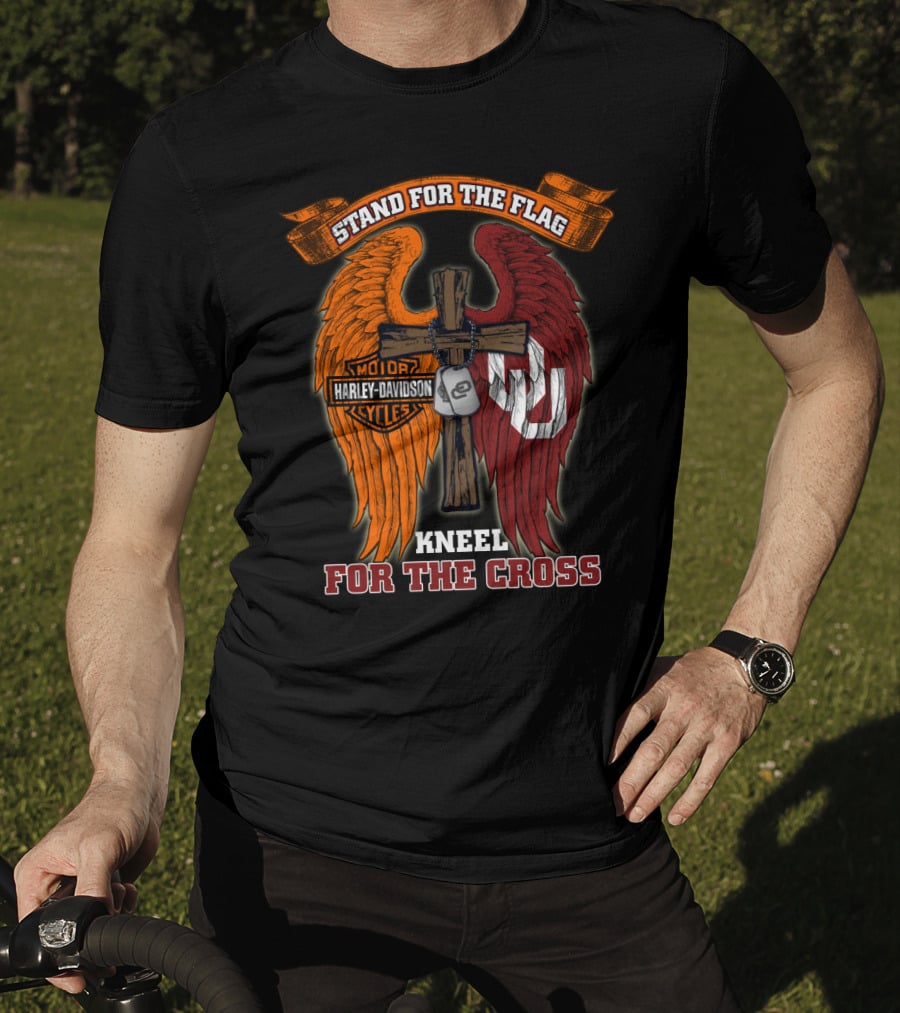 Stand For The Flag Kneel For The Cross Harley Davidson Oklahoma Sooners T-Shirt