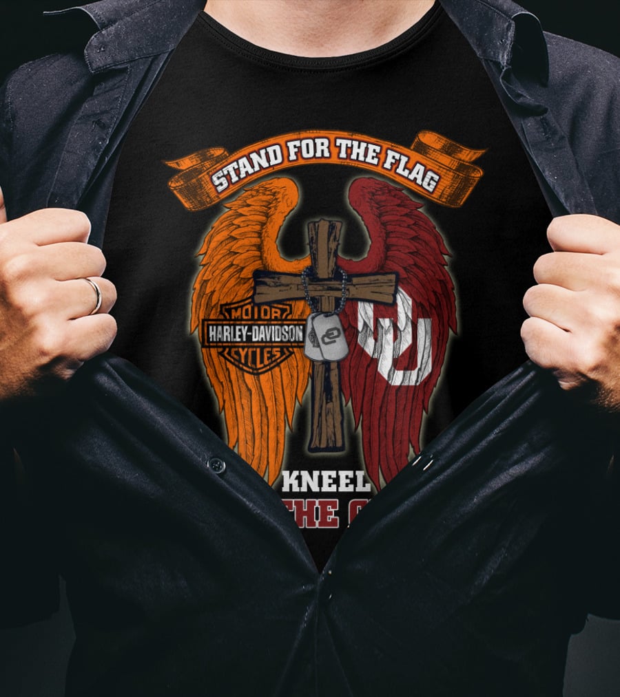 Stand For The Flag Kneel For The Cross Harley Davidson Oklahoma Sooners T-Shirt