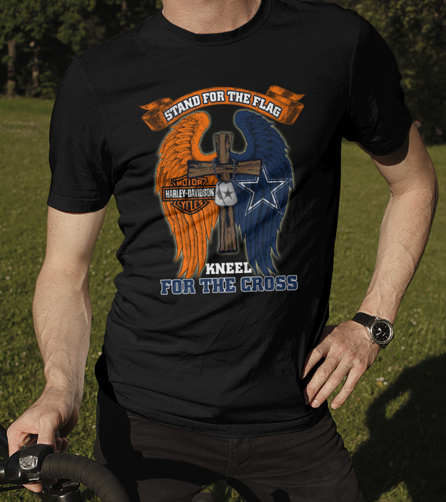 Stand For The Flag Kneel For The Cross Harley Davidson Dallas Cowboys T-Shirt