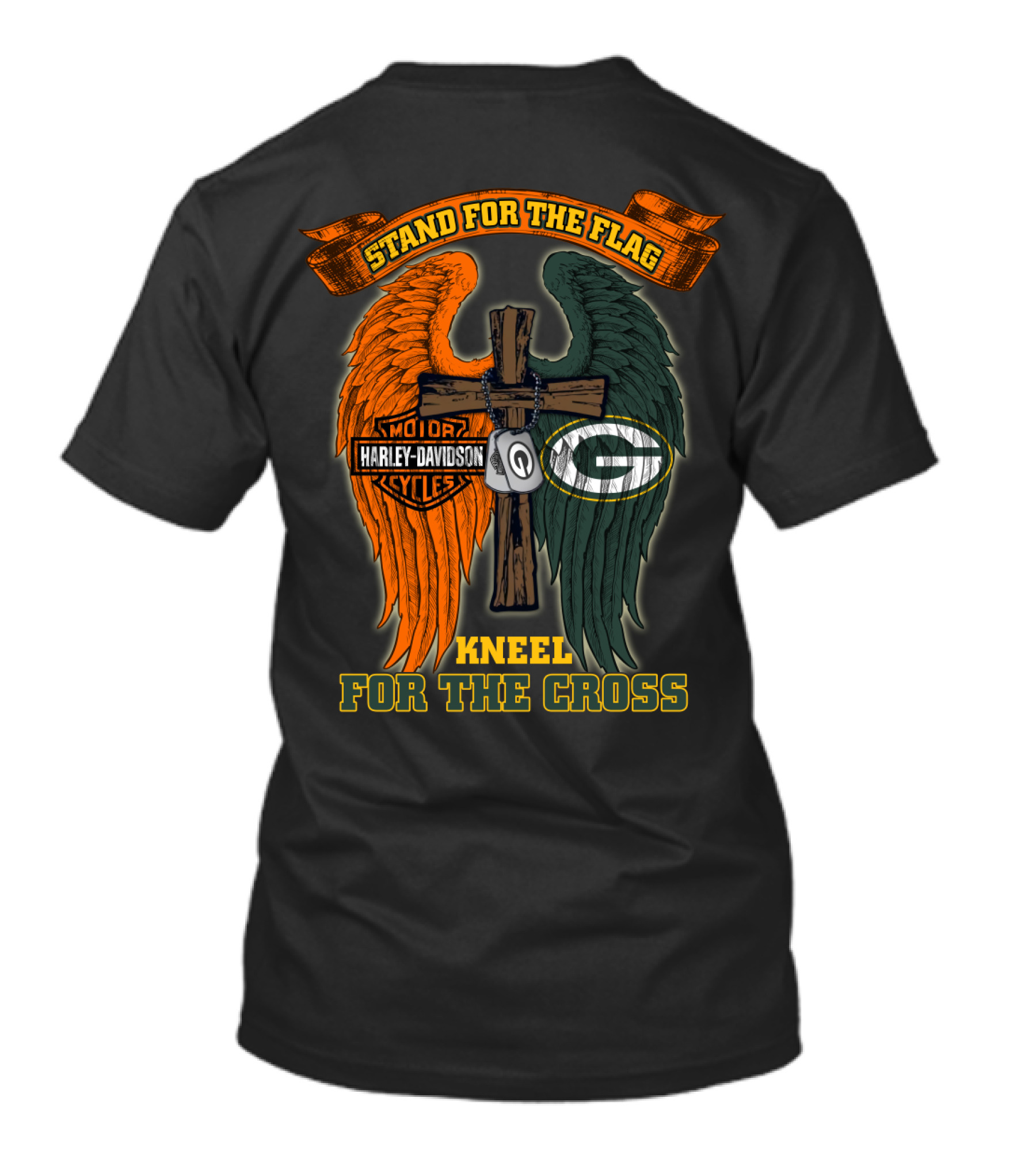 Stand For The Flag Kneel For The Cross Harley Davidson Green Bay Packers T-Shirt